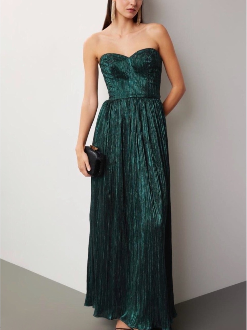 Dress the Population Audrina Gown M Emerald Metallic Pleated $268